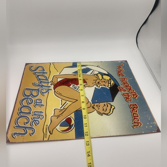 "What Happens at the Beach Stays at the Beach" Vtg Inspired 50-60s Metal Sign - Picture 5 of 5